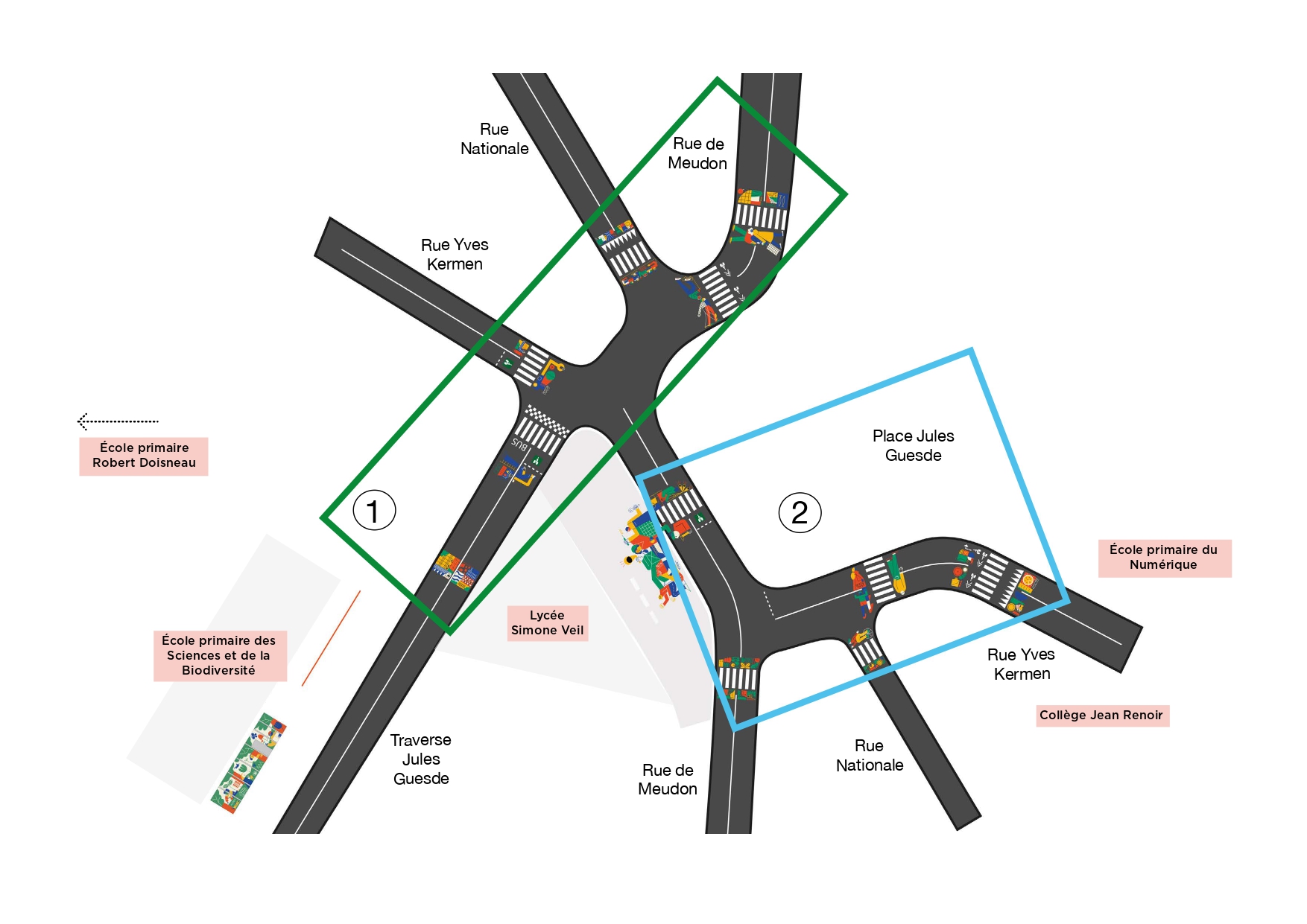 Plan montrant les travaux aux abords de la Place Jules Guesde
